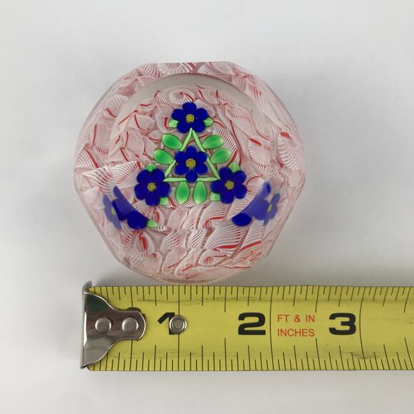 Perthshire PP47 2001 Blue Lampwork Flowers Triangular Design Lace LE Paperweight - Picture 7 of 13